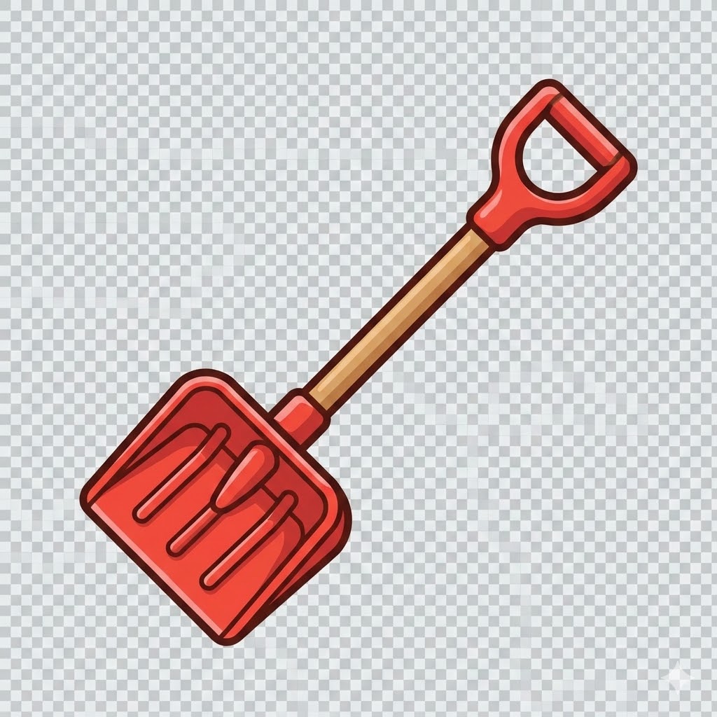 Gemini-generated snow shovel image with fake checkerboard transparency background
