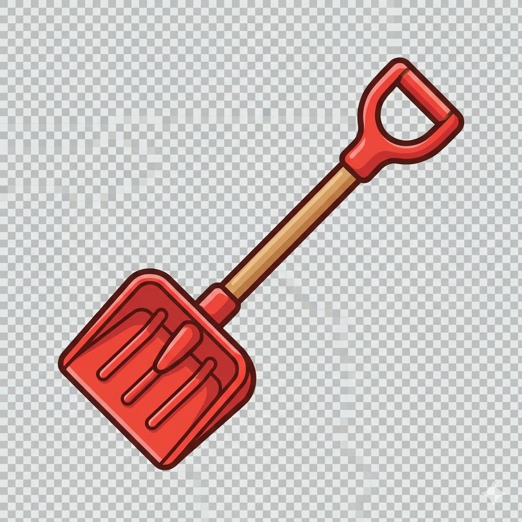 Second Gemini-generated snow shovel, still with fake checkerboard background