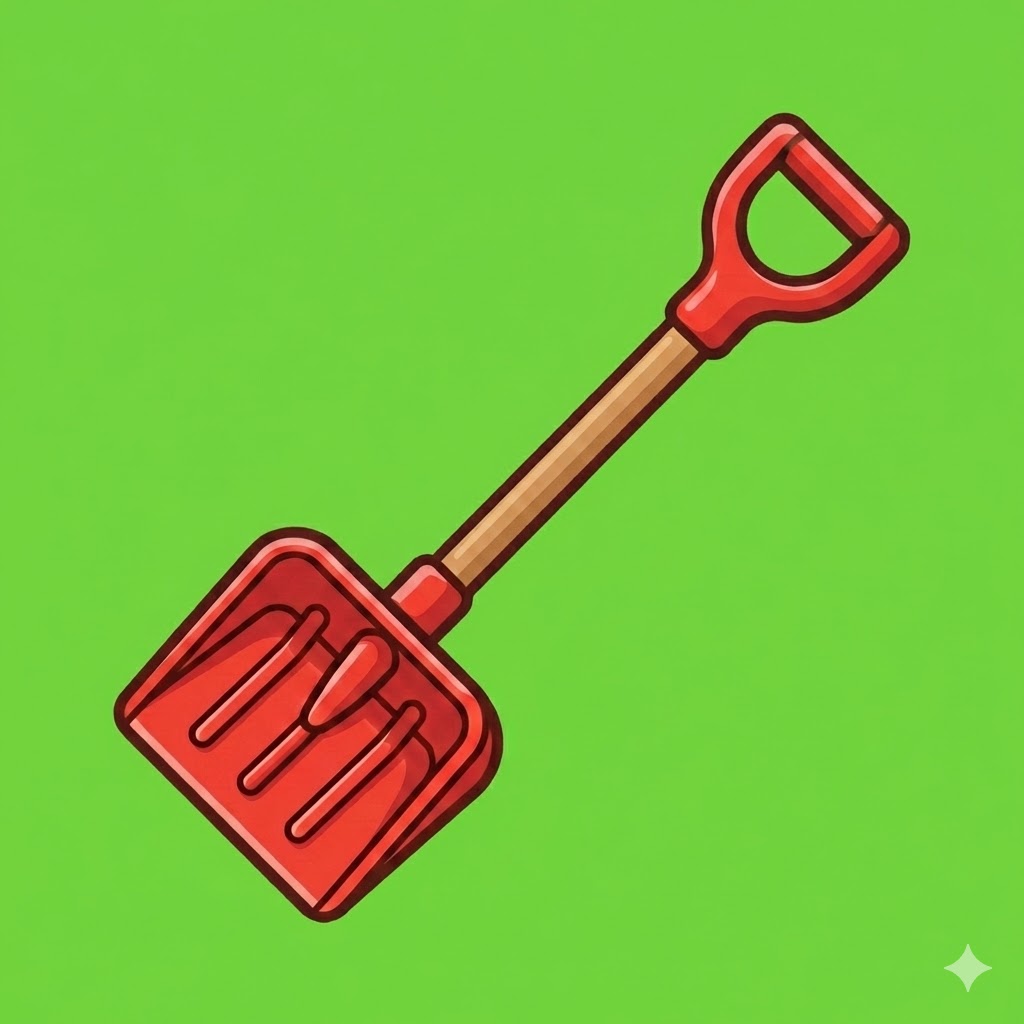 Snow shovel on green background